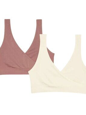NEW Women's XL Auden Nursing Wireless 2pk Pullover Seamless Sleep Bra White/Mauv